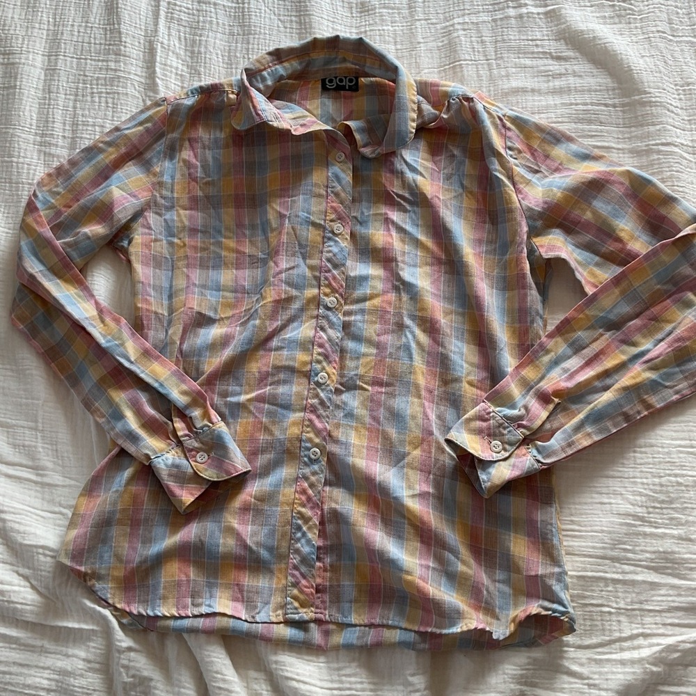 Gap Button Up Plaid Cotton Multicolor Collared Long Sleeve y2k S